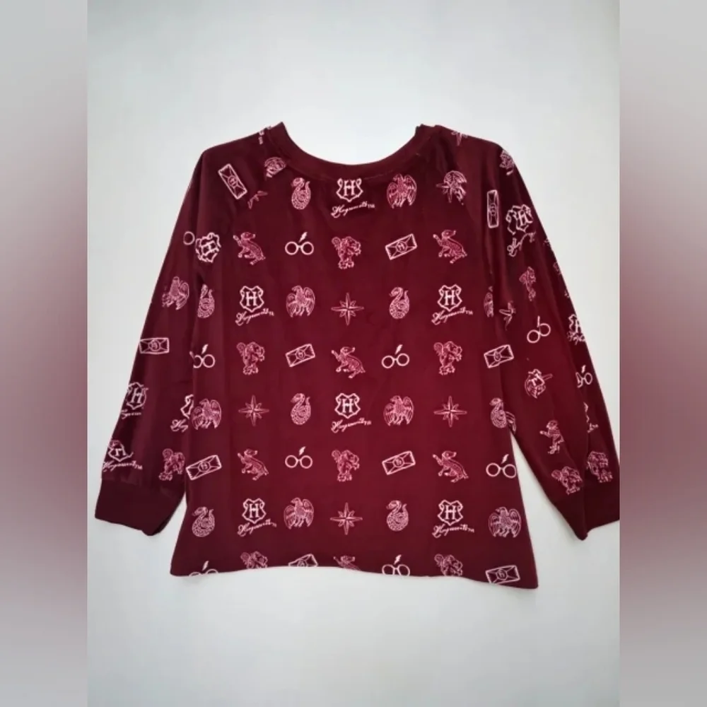Harry Potter Burgundy Pajama Shirt – Magical Symbols Print, Soft & Cozy (L) - Picture 5 of 9
